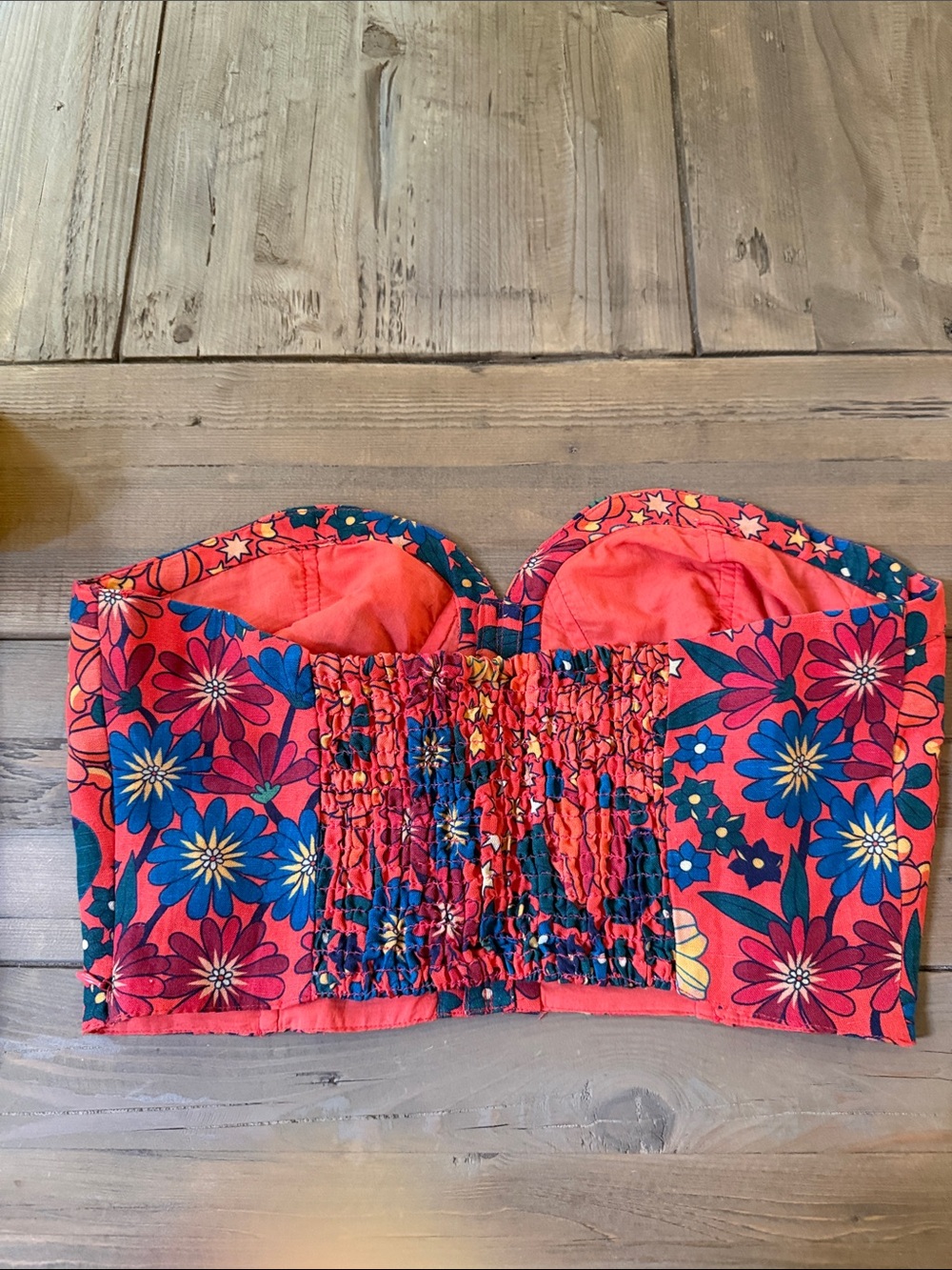 Farm Rio Women’s Floral Orange Strapless Top - Picture 3 of 5